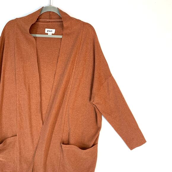 Pact Airplane Cardigan Rust Organic Cotton Open Front Cozy Oversized XS/S - Picture 2 of 12